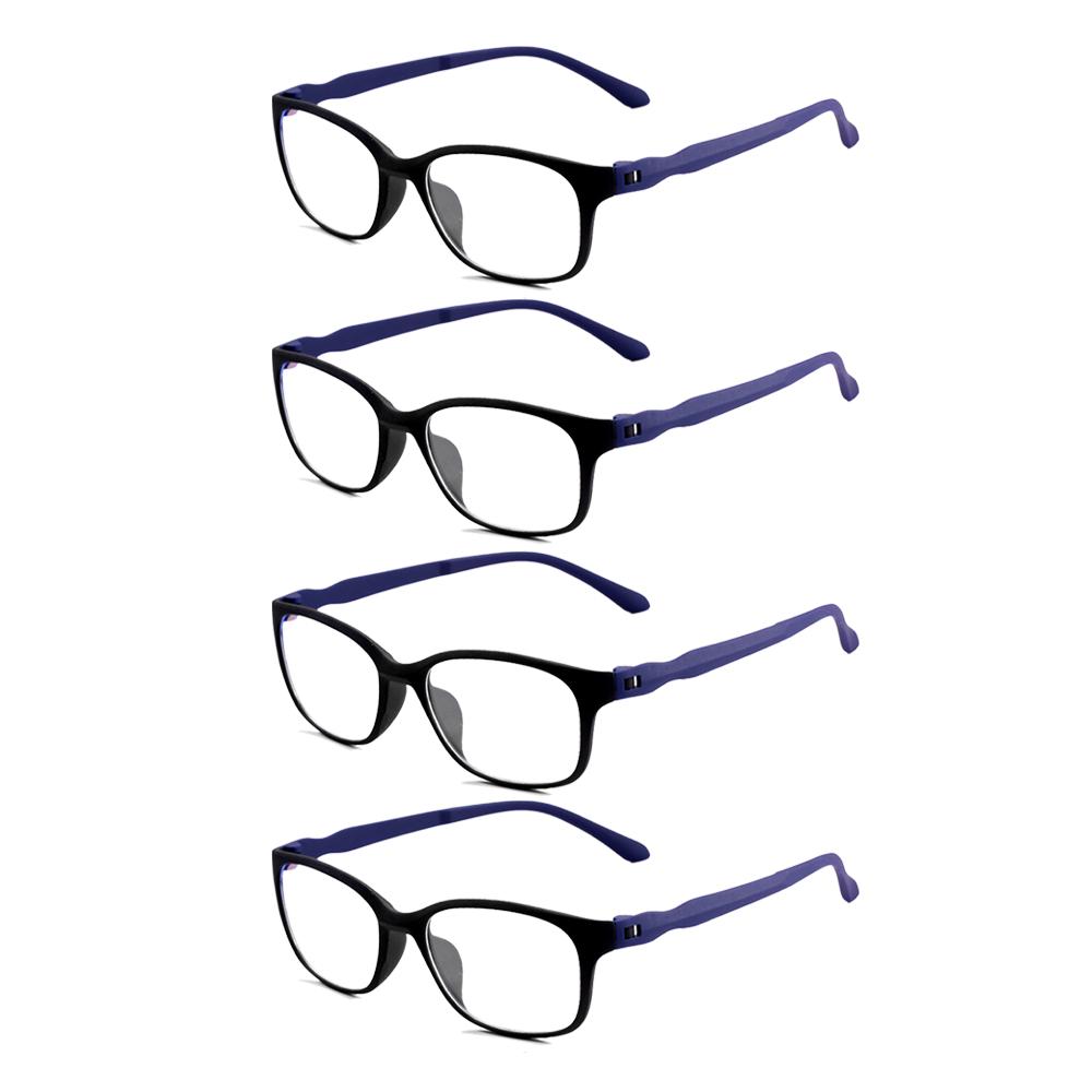 4PCS  Blue Light Glasses Square Reading Glasses TR Reading Glasses Men Blue Light Reader Antifatigue Computer Eyewear +1.0-+4.0
