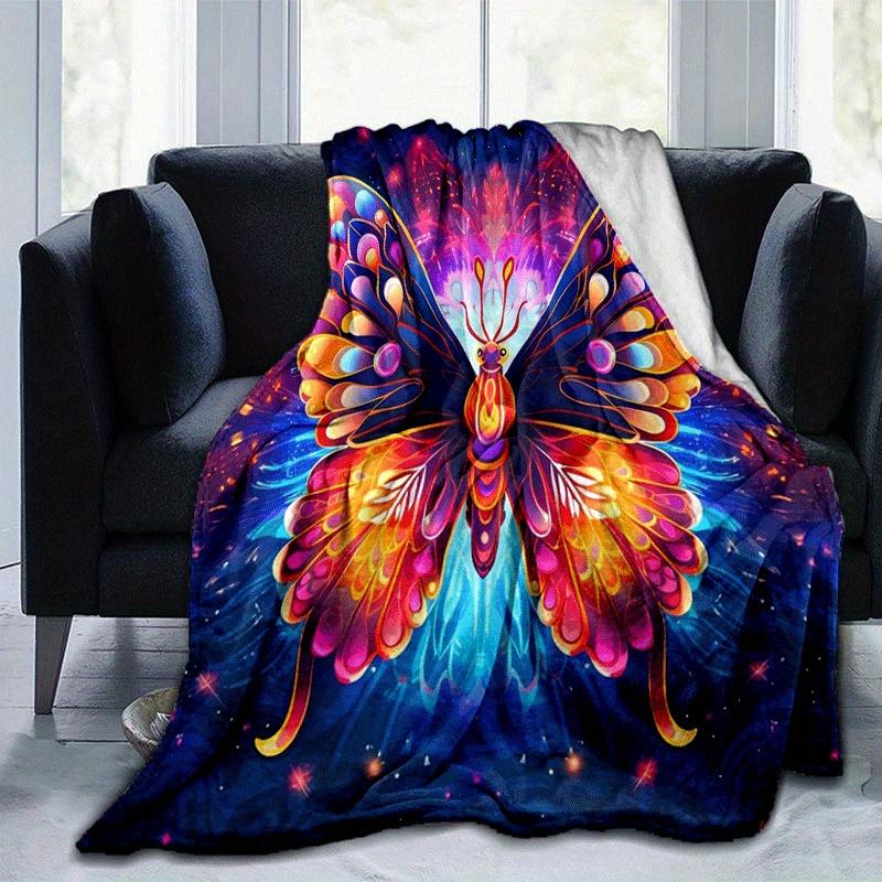 1pc Butterfly Printing Lightweight Flannel Blanket, Comfortable and Warm Blanket, for Camping Sofa Bed and Couch Office, in All Seasons