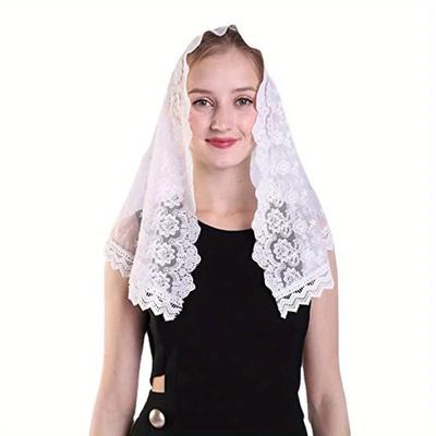 Dames Kant Katholiek Sluier voor Kerk Hoofdbedekking Bloemen Kapel Sjaal Mis Sjaal Zakdoek Haaraccessoires