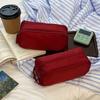 Wine Red Korean Stationery Bag Black Solid Color Pencil Pouch Multilayer Pencil Case  Unisex
