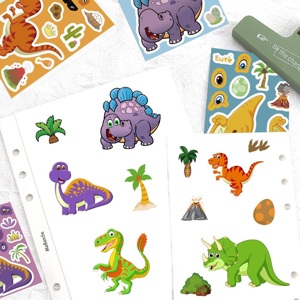8PCS Dinosaur Make a Face Sticker, Cute DIY Puzzle Face Swap Decals for Diary Notebook Phone Fridge, Cartoon Animal Stickers