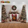 Mocsicka Christmas Fireplace Photography Background Home Xmas Tree Decoration Adult Children Photo Backdrop Holiday Party Banner