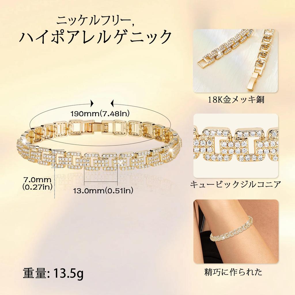 [Richapex] Bracelet 18K Gold Filled Jewelry Women's Bangle AAA Crystal CZ Diamond 18K Yellow Gold Filled