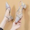 Pointed Toe Women's Sandals With Medium Heels Ladies Shoes 2025 Luxury Summer Comfortable Sandal The Best Offers Asian Size Shoe