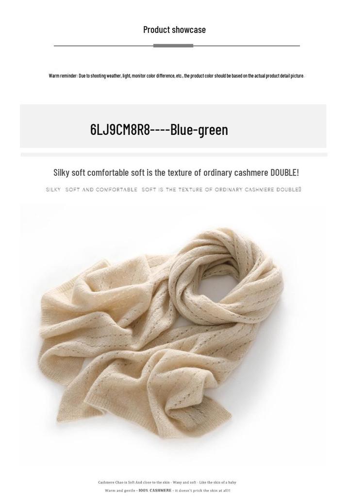 Women's 100% Pure Cashmere Hollow Knit Scarf - New Autumn/Winter Style, Warm & High-End Feel