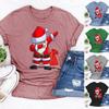 Women Santa Claus Dabbing Print T-shirt Soft Comfortable Christmas Short Sleeve Tee