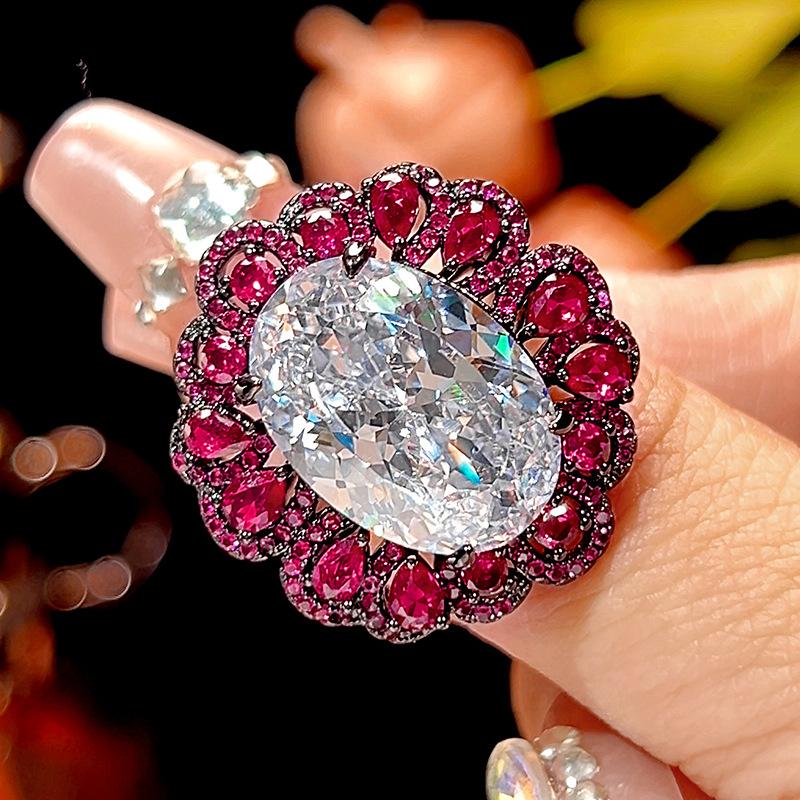

Autumn and winter new Huabisheng jewelry simulation white diamond retro black gold jewelry set main stone 13 * 18-10-12