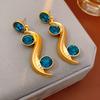 Wave Long Earrings Blue Rhinestone Adjustable Chain Necklace Bohemian Women Jewelry Set