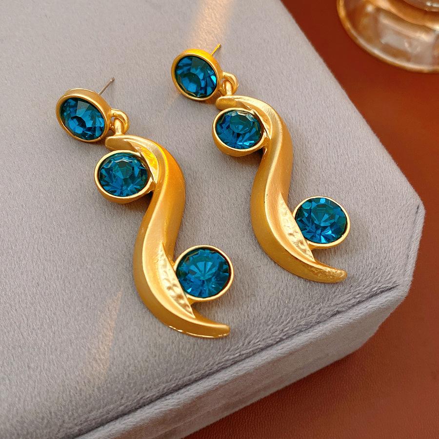 Wave Long Earrings Blue Rhinestone Adjustable Chain Necklace Bohemian Women Jewelry Set