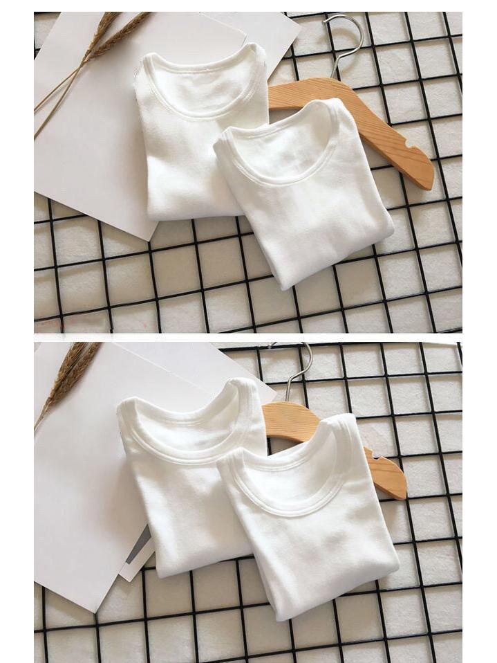 Детский топ с длинными рукавами из чистого хлопка — стиль весна-осень, цвет белый, размеры для девочек и мальчиков, от маленького до среднего.