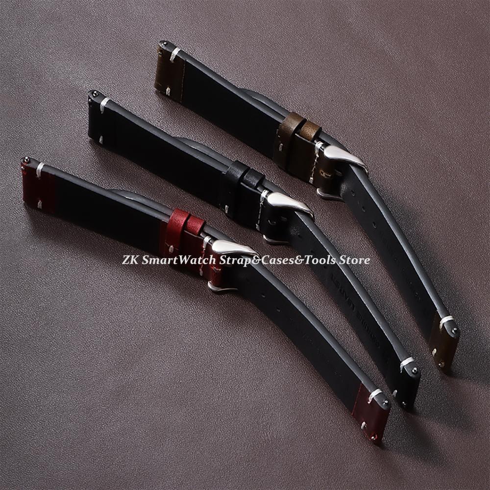 Handmade Retro Oil Wax Genuine Leather Calfskin Strap Quick Release 18mm 19mm 20mm 21mm 22mm 24mm Women Watch Band Accessories