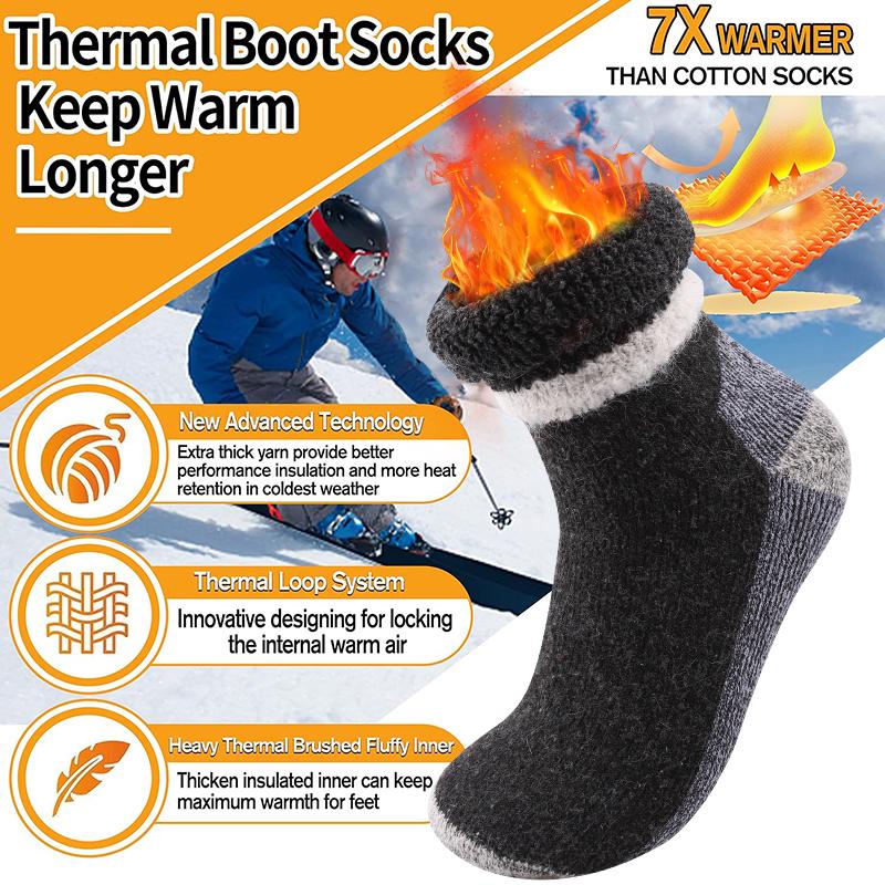 3 Paar Superdicke Merinowollsocken Herren Winter Warm Outdoor Sport Schnee Wärmespeichersocken Einfarbig Schlaufe Mittelhohe Socke