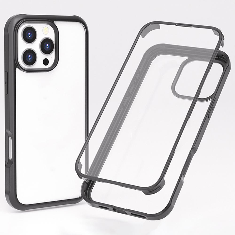 

Чехол для iPhone 16 Pro Max Силиконовый+ТПУ рамка Двустороннее закаленное стекло 9H Задняя крышка Black