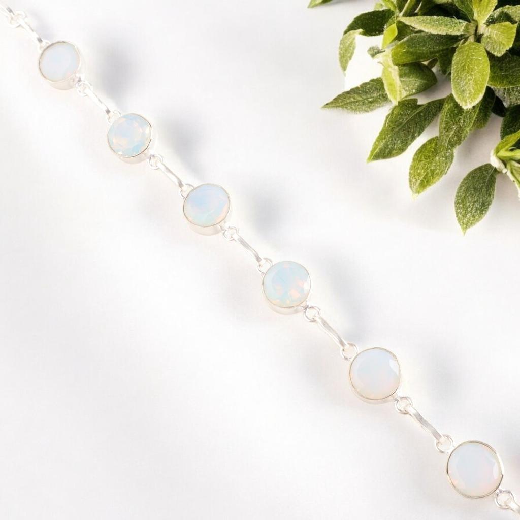 Milky Opal Gemstone 925 Stamped Silver Jewelry Handmade Bracelet Gift For Friend RB-14-19
