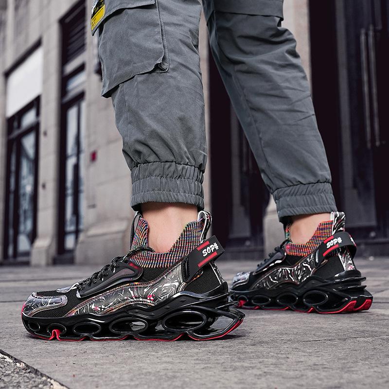 Autumn new Guochao sports shoes printed outsole ultra-light heightening platform men's shoes large size men's shoes