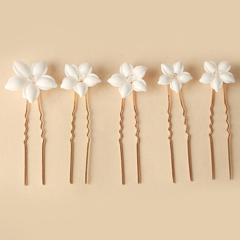Fashion Ceramic Flower Bride Hair Pins for Women Bridal Wedding Tiara Head Ornaments Headdress Hair Pin Hair Accessories Jewelry