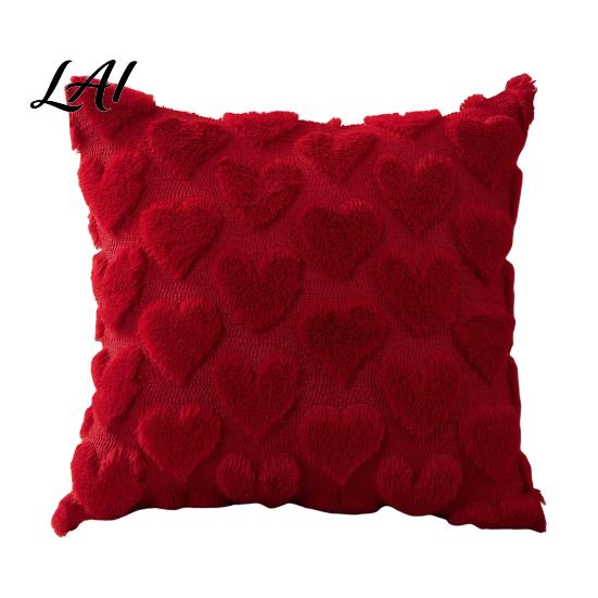 Soft Plush Cushion Cases Throw Pillow Cover Heart Embroidery Case with 3D Bowknot Jacquard Decorative Pillows for Anniversary Fluffy Couch