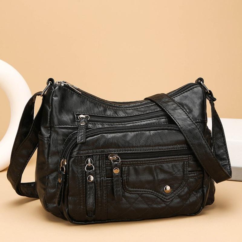 Bolso de Hombro Impermeable de Cuero PU Suave para Mujer Bolso Cruzado Retro Casual Múltiples Bolsillos Gran Capacidad Bolsos Clásicos Versátiles