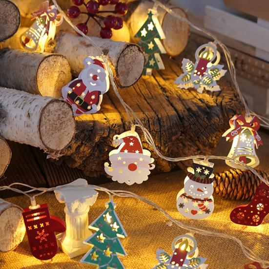 Christmas Fairy String Lights 10/20/40/80 LED Xmas Warm White Light with Santa Claus Tree Snowman Candy Cane Stockings for Indoor Home Party Decor