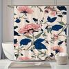 1Pc Romantic Pink And Blue Floral Shower Curtain, Polyester Fabric, Machine Washable, Suitable For Bathroom Decoration