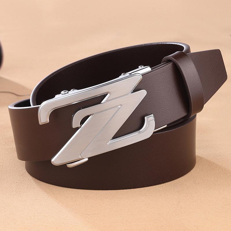 Business Belt Men's Sense First Layer Cowhide Belt Men's Fashion Trendy Men's Automatic Buckle Belt