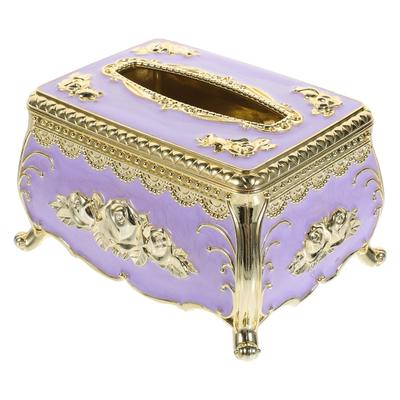 Scatola porta fazzoletti in rilievo in stile europeo con rose blu, decorazione retrò, porta tovaglioli di carta, grande capacità, custodia per scrivania