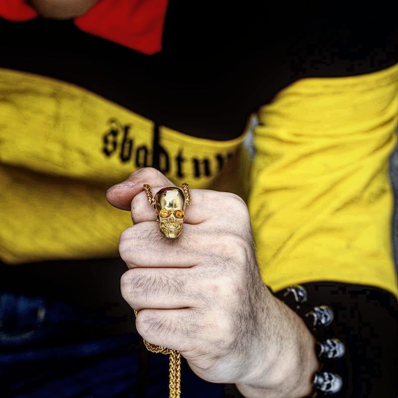 Beier Einzigartig 316L Edelstahl Neuankunft Super Punk Goldfarbe Totenkopf Biker Anhänger Halskette Mode Charme Schmuck BP8-216