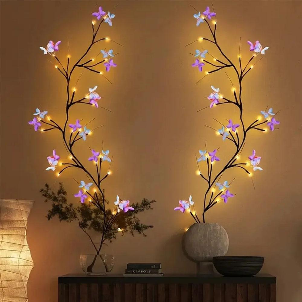 36Led Willow Vine String Light 1.6M 8 Modes USB Butterfly Festival Room Decoration Indoor and Outdoor Wall Lights