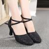 Women Dancing Shoes Heel 7cm Closed Toe Ballroom Latin Dance Shoes Rubber Sole High Heel Tango Salsa Dance Shoes for Girls