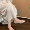 Niche high-end slope bottom pointed thick heel women's shoes spring and summer with skirts fashionable and comfortable splicing single shoes