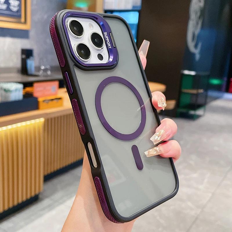 NEW For Magsafe Bicolor Magnetic Case For iPhone 16 15 14 13 12 11 Pro Max Plus Translucency Matte Transparent Stand Cover