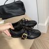 Cowhide grape ma same retro double shoelaces belt buckle sheepskin round head versatile casual moral training shoes women's small leather shoes