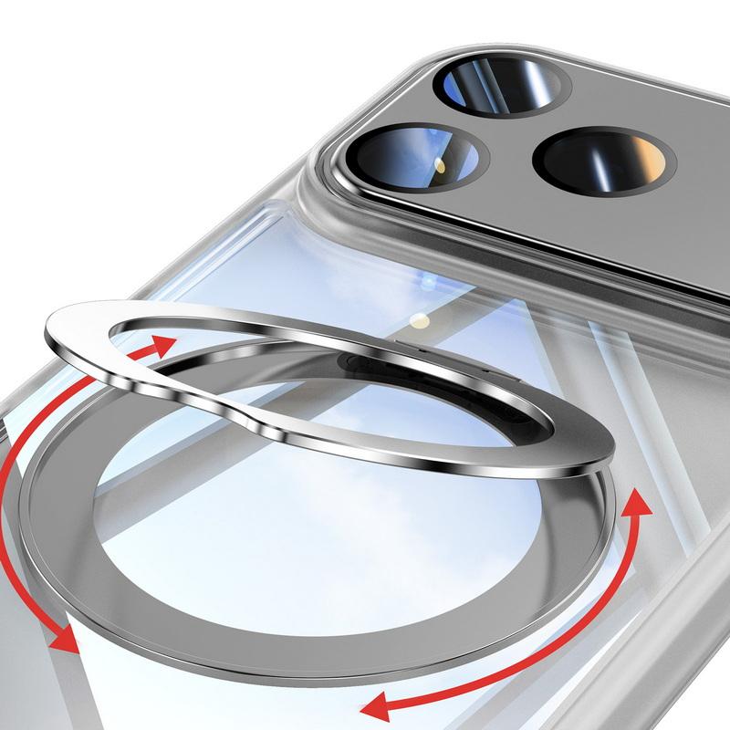 Magnetic Ring Stand Cover Case For iPhone 17 Pro Max 16 15 14 13 12 Pro Max Luxury Lens Protector Film Hybrid TPU+PC Clear Back Phone Holder Cover