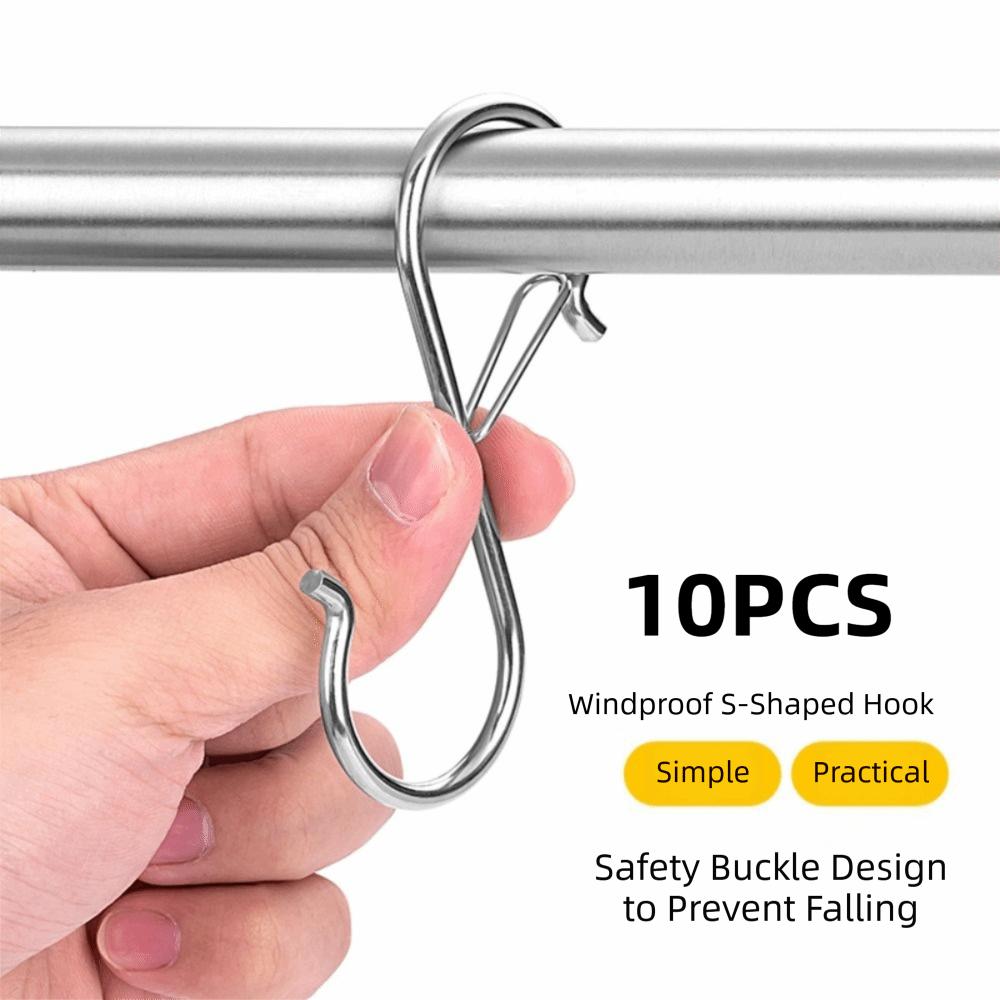 10Pcs Windproof Kitchen Pot Rack Hooks S-Shape Windproof S-Type Hook Bathroom Accessories