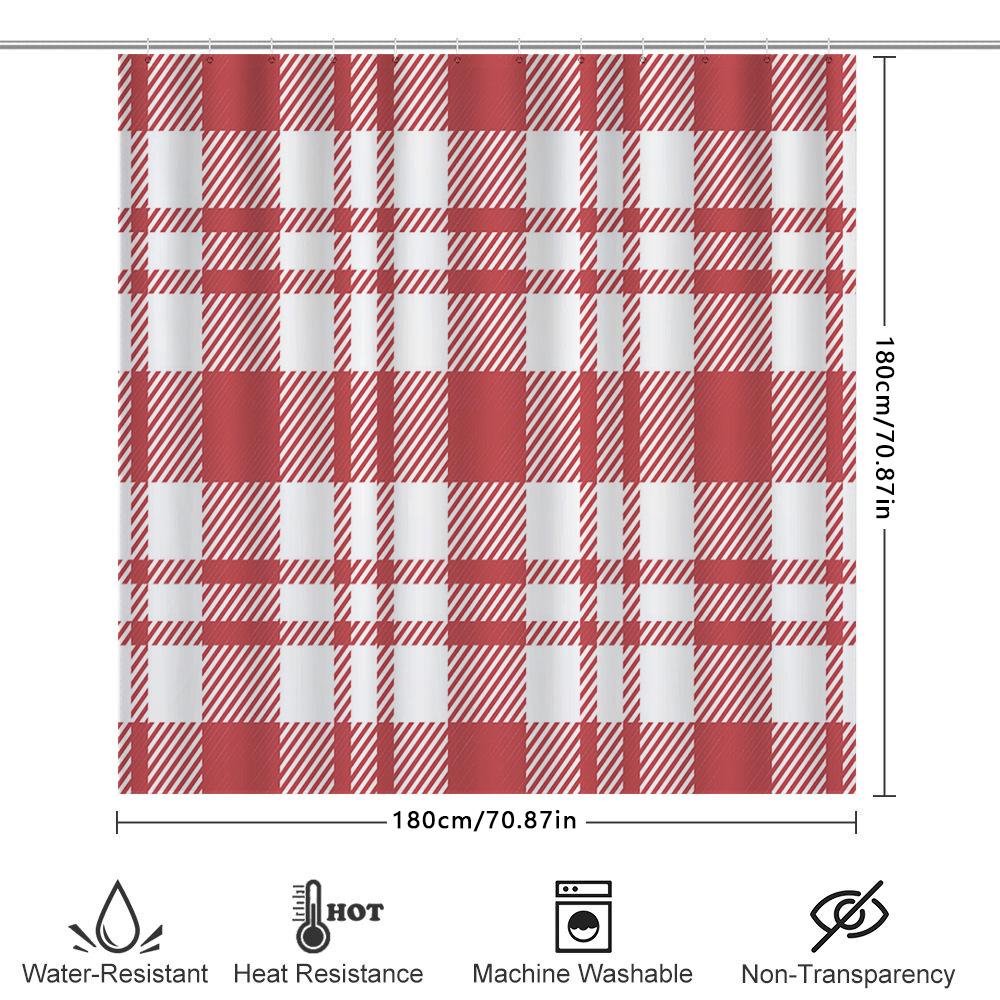 Home Decor Shower Curtain Plaid Pattern for Bathrooms Red White Checkered Design Waterproof Fabric Easy Installation for Your Ba