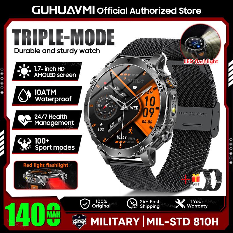 New TANK Ultra 1400mAh Battery Military Smart Watch 10ATM Waterproof Heart Rate Tactical LED Flashlight Men Sports Bracelet