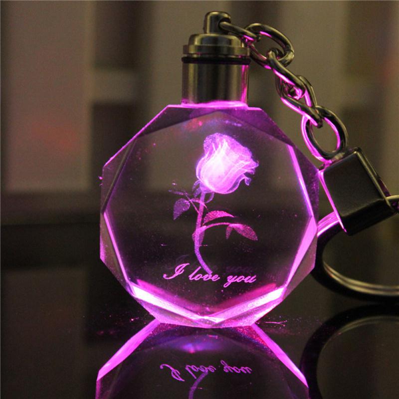 Light Valentine's Day 3D Crystal Engraving Couple Small Pendant Crystal Couple Key Chain For Women Girlfriend Keychain