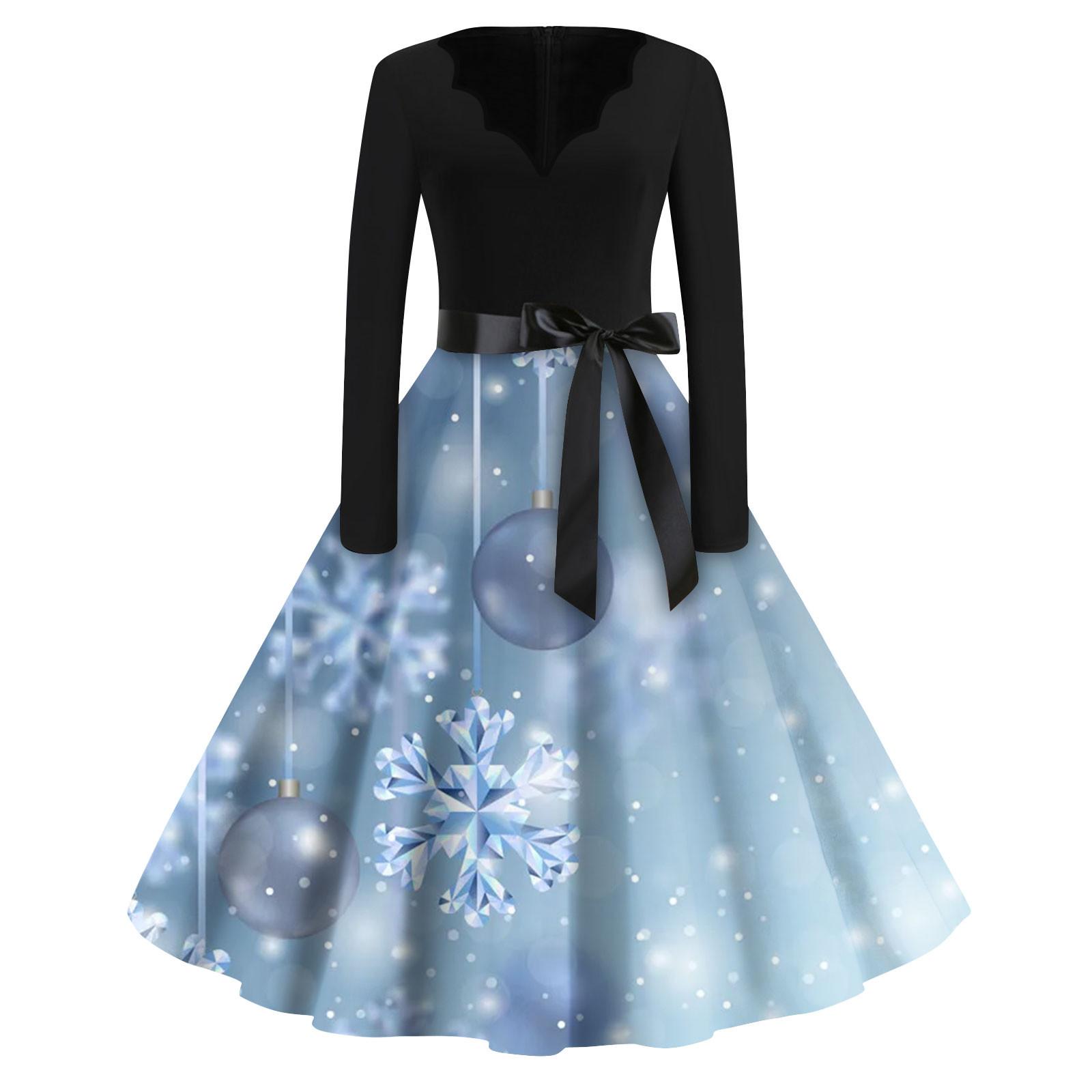 

Женские модные повседневные тонкие рождественские платья с длинным рукавом с v-образным вырезом и принтом XXXXXL синий