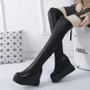 Fashion Long Boots for Women Very Heel Autumn Elastic Comfortable and Elegant Knee High Shaft Shoes Woman Designer Luxury Y2k Goth Pu 39