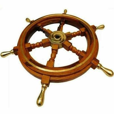 60,96 cm großes nautisches Kapitänssteuerrad aus Messing und Holz mit Griff, nautisch