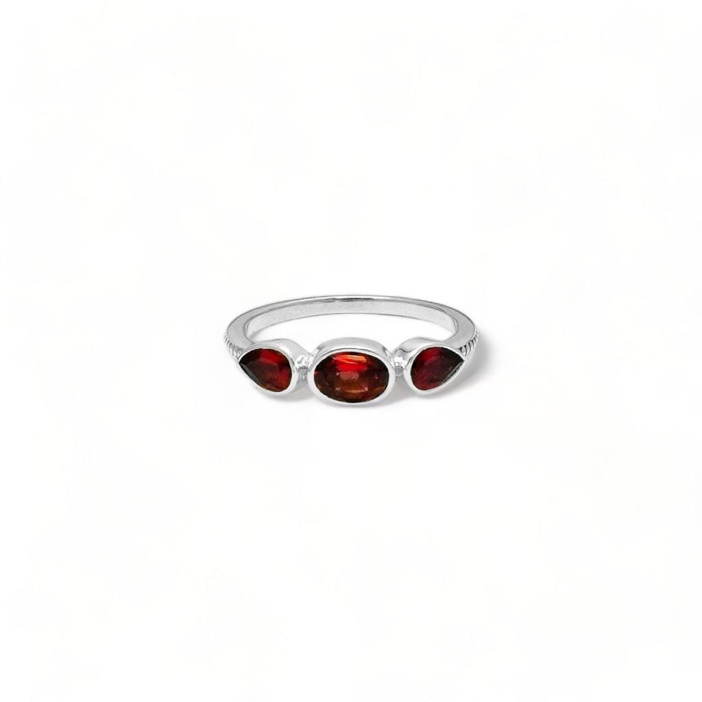 Minimalist Garnet Ring: 925 Sterling Silver Stackable Band