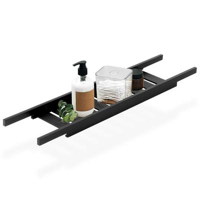 Étagère de Baignoire Salle de Bain Bambou Noir pour Cosmétiques Accessoires Boissons