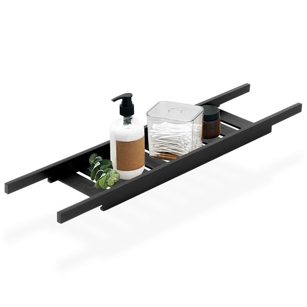 Półka na Wannę Łazienkowa Bambusowa Czarna na Kosmetyki Akcesoria Napoje