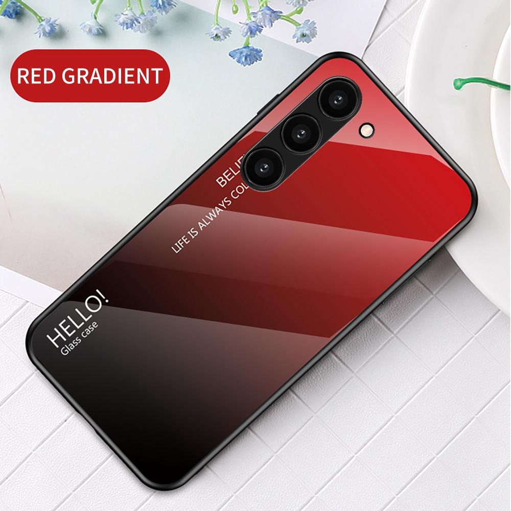 

For Samsung Galaxy S23+ Gradient Color Shockproof Phone Case Tempered Glass Hard PC Soft TPU Anti-drop Hybrid Cover Gradient Red Black