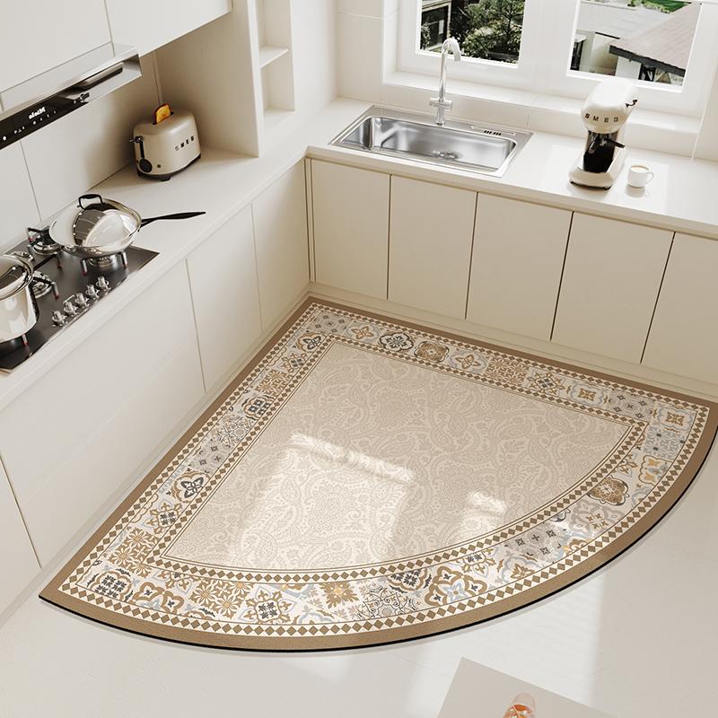VIKAMA Cream Fan Carpet For The Kitchen Can Be Rubbed, Washable, Oil-Proof Floor Mat Heart-Shaped Non-Slip Mat Home Decoration