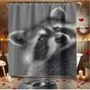 4Pcs Cute Raccoon Print Shower Curtain Set with Non-Slip Bath Mat, Toilet Lid Cover, Contour Rug & 12 Hooks, Bathroom Decor