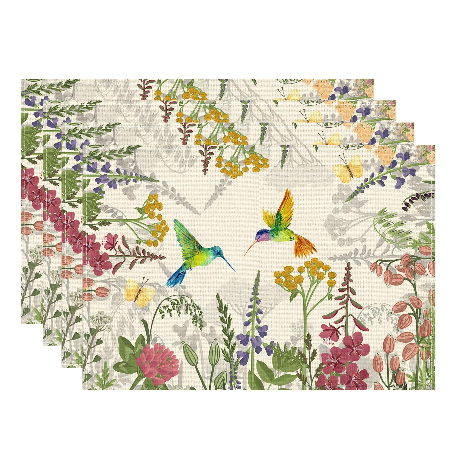 Wildflowers Grass Hummingbirds Spring Placemats Set of 4 Summer Table Mats for Party Home Kitchen Dining Table Decorations 12x18 Inch Placemats Set of 4 (12x18 Inch)