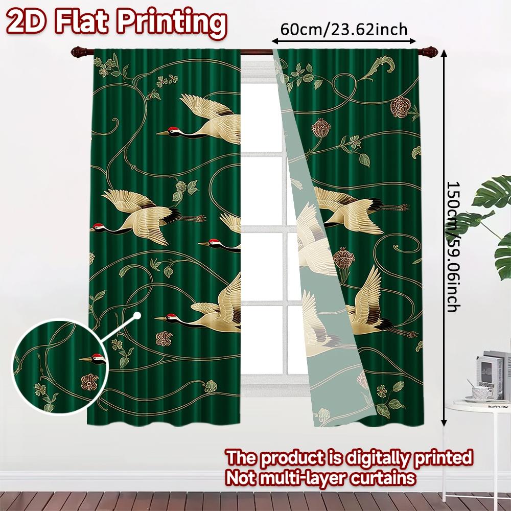 Set Of 2 Flat Printing Curtains Without Rod Graceful Cranes Blossoms Holiday April Fools Is Day Printed Durable Curtain Made Polyester