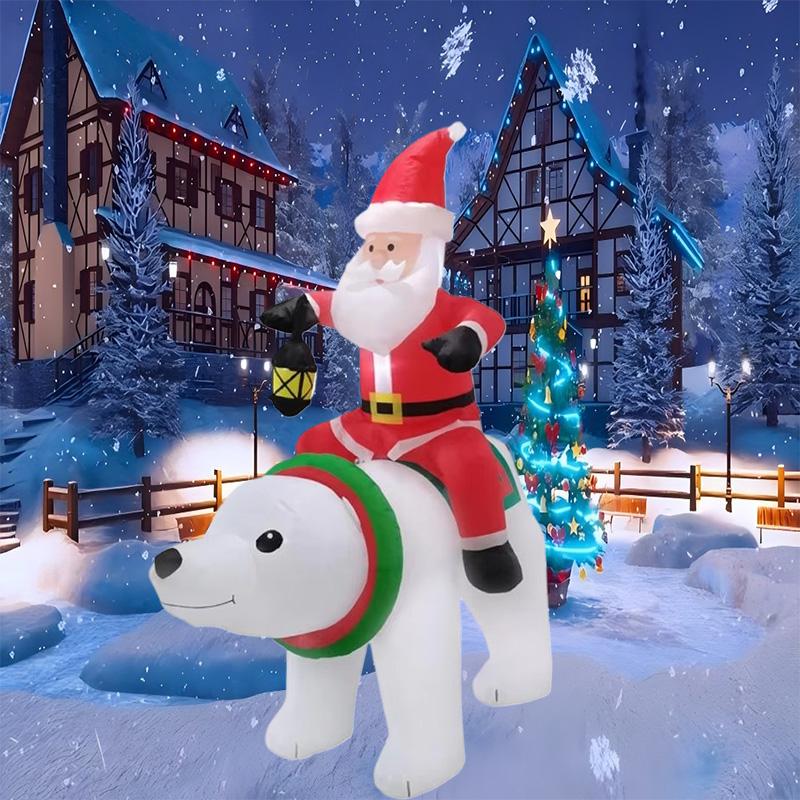 1.85M/6FT Christmas Inflatables Toys Santa Rides A Bear Built-in LED Lights Outdoor Decorations Yard Garden Holiday Party Decor