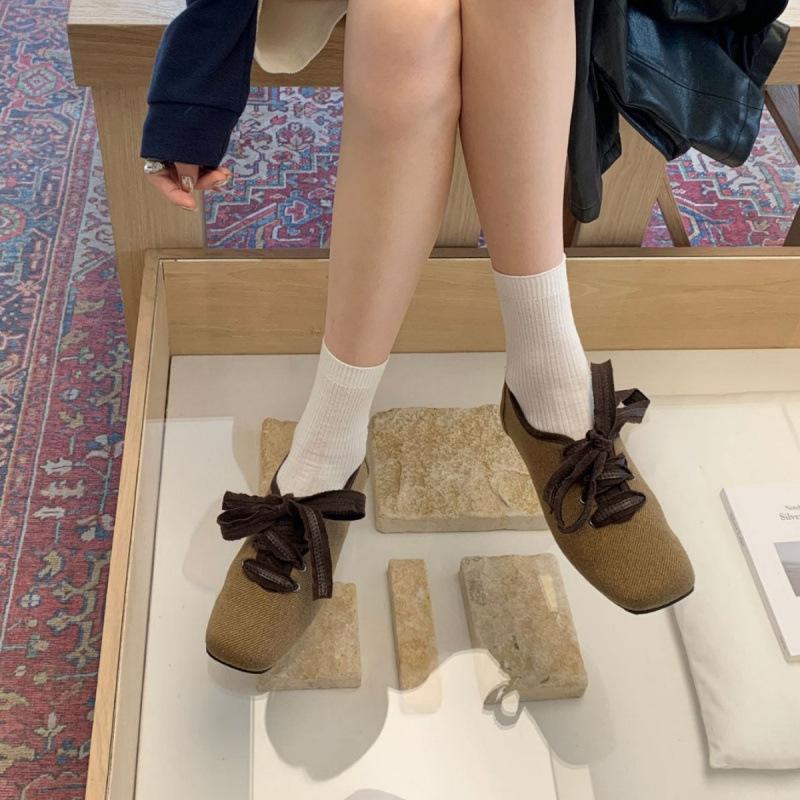 Retro Korean Version Fashion Square Head Single Shoes Women's Shoes Autumn 2025 New Versatile Lace-up Flat Casual Shoes